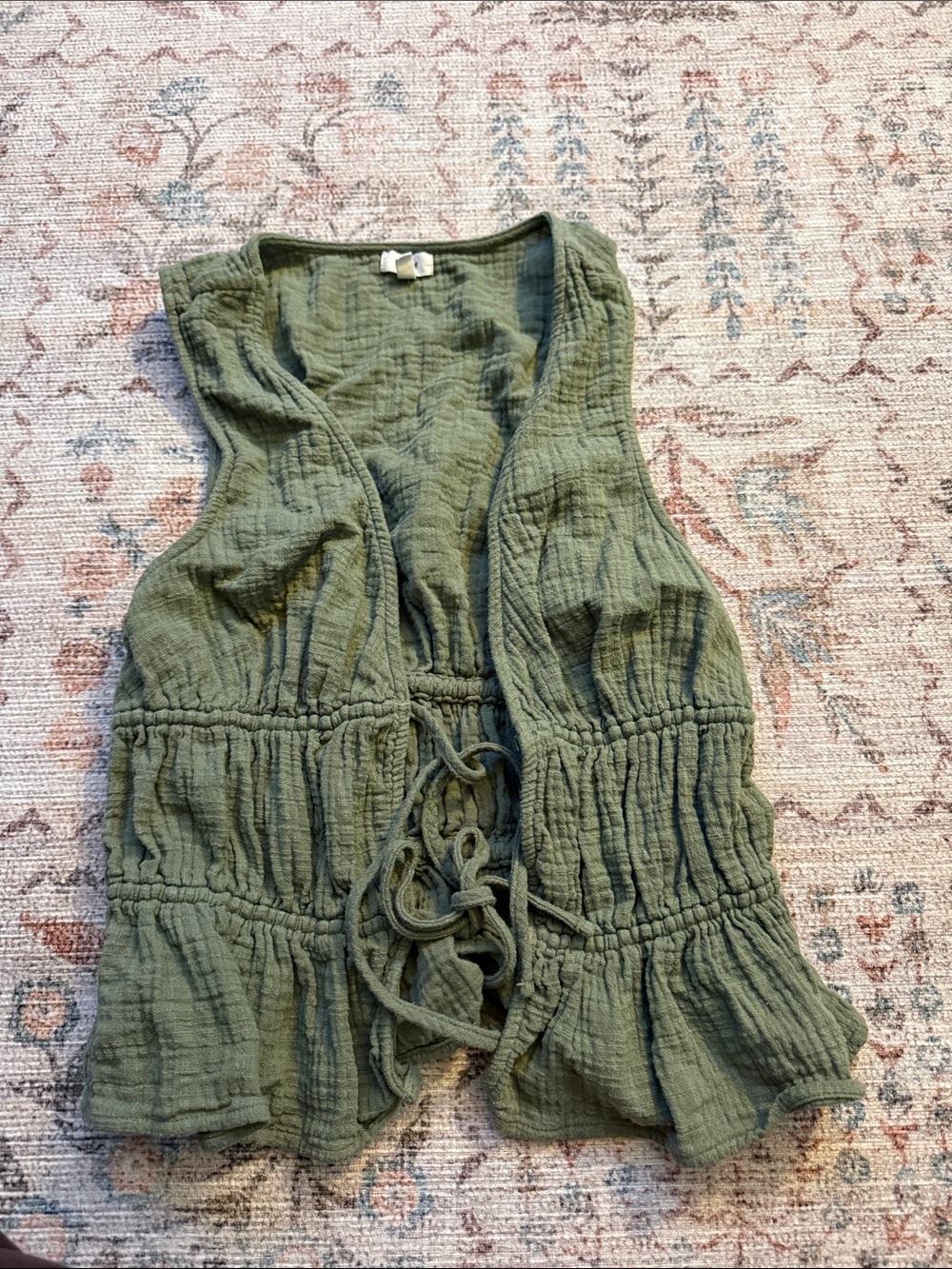 aerie Olive Drawstring Ruffle Vest Tank